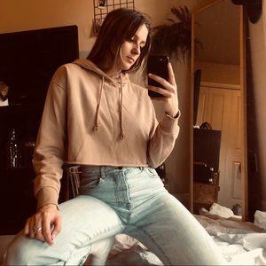 🏁TAN CROPPED HOODIE🏁